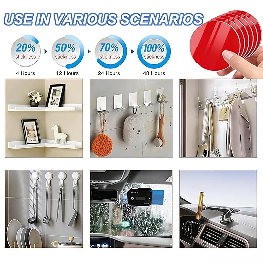 Round Double Sided Tape, Heavy Duty Mounting Tape, Sided Adhesive Tape, Removeable Foam Tape Strips for Automotive, Home, Office Decor (Round 1''-48pcs)