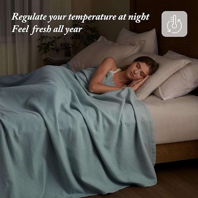 Madison Park Liquid Cotton Luxury Blanket Premium Soft Cozy 100% Ring Spun Cotton For Bed , Couch or Sofa, Twin, Light Blue