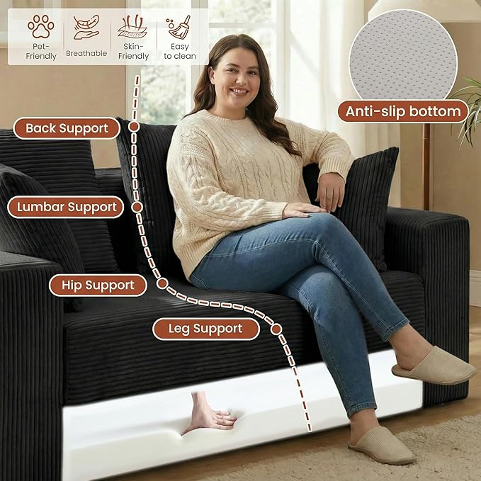 5 in 1 Convertible Sofa Bed,Small Boneless Couch Pull Out Loveseat Sleeper Sofa,Corduroy Futon Couch Folding Mattress with 4 Pillows for Living Room Bedroom Lounge (No Assembly)