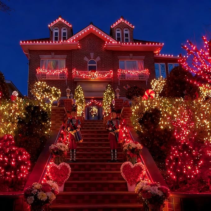 LAMPHOME Valentine's Day Red Lights, 64.8FT 300 LED Christmas Mini Tree String Lights, Valentines Lights Waterproof Christmas Decorations for Outdoor Indoor Xmas Patio Home Party Garden Yard Decor