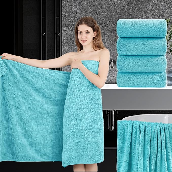4 Piece Extra Large Bath Towel 35"x70" Oversized Bath Sheet Bath Towel Set for Bathroom Ultra Soft Cozy Highly Absorbent Quick Dry Bathroom Towel for Spa Gym Hotel,Shower Towel for Daily Use,Aqua Teal
