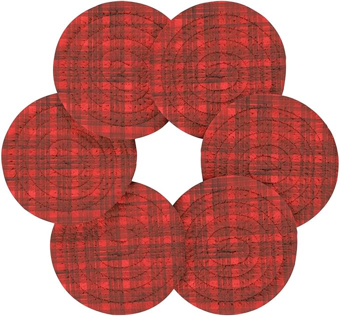 Handmade Cotton Absorbent Coaster Set of 6, Stripe Plaid Drink Coasters, Minimalist Home Decor for Coffee Table, Kitchen, Housewarming and Wedding Registry Ideas