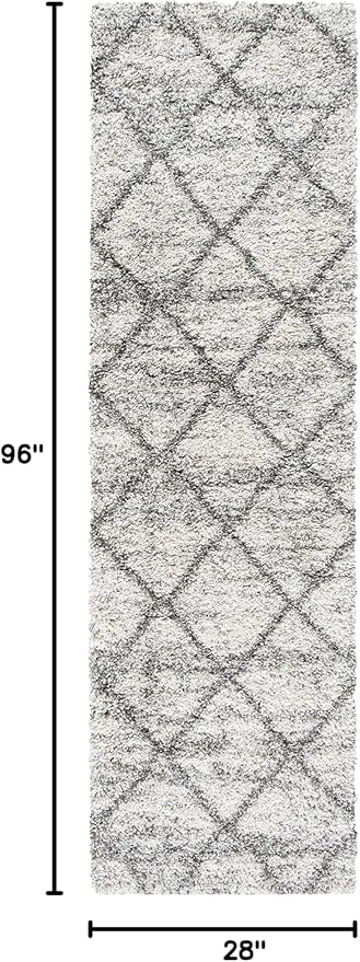 SAFAVIEH Hudson Shag Collection Runner Rug - 2'3" x 8', Grey & Beige, Modern Trellis Design, Non-Shedding & Easy Care, 2-inch Thick Ideal for High Traffic Areas in Living Room, Bedroom (SGH281J)