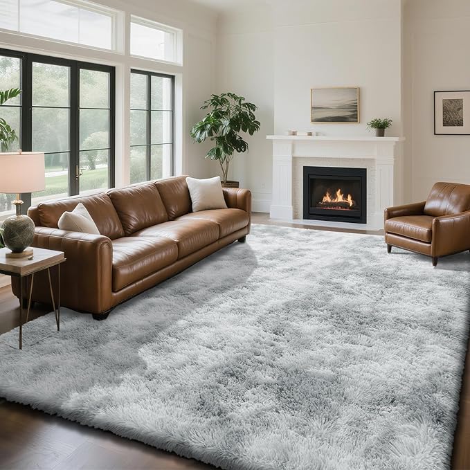 Fluffy Rug Shaggy Area Rug, Mottling Grey 6x9 Area Rugs for Living Room, Large Shag Area Rugs for Bedroom Kids Room Home Decor, Upgrade Anti-Skid Rectangular Fuzzy Rugs