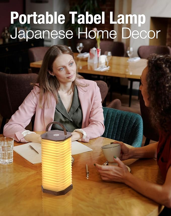 Bedside Table Lamp for Bedroom, Vertical Accordion Lamp with Handle, Warm Nightstand Light with Adjustable Height & Brightness, Study Reading Light for Living Room, College Dorm, Home, Office
