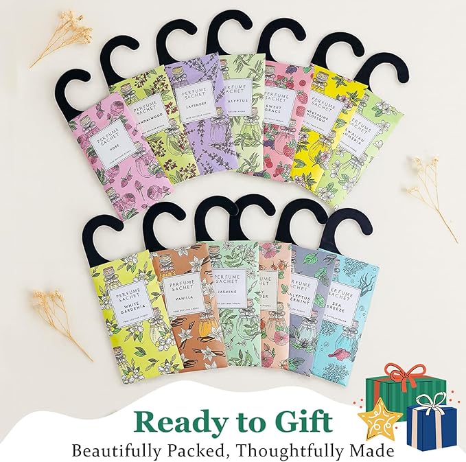 ROSE COTTAGE Large 12 Packs Sugar Grace Hanging Closet Deodorizer Air Freshener Long Lasting Scented Sachets Smell Goods for House