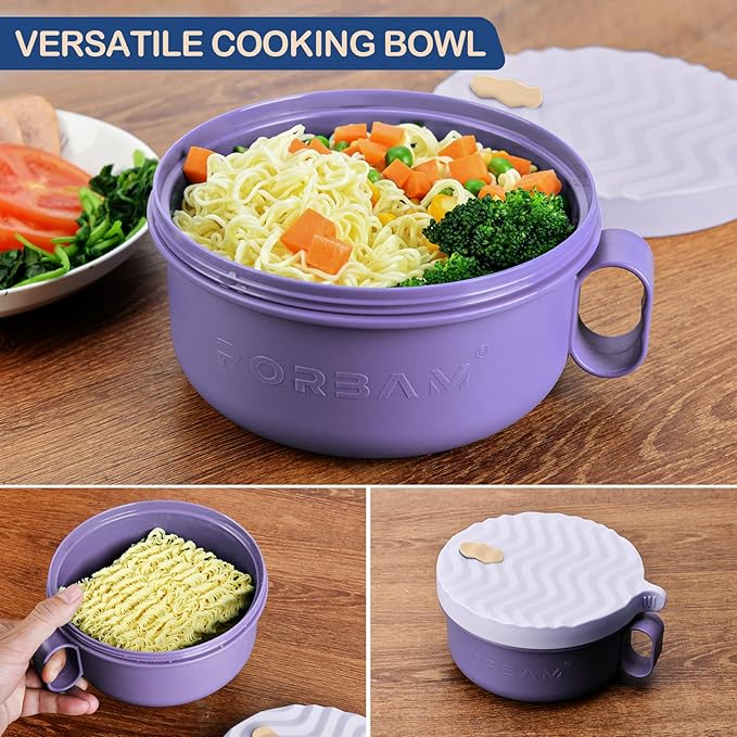 Ramen Cooker,Microwave Ramen Bowl,Ramen Noodle Bowl 48 oz, College Dorm Room Essentials for Girls for Boys, Apartment Essentials, BPA-Free. (purple)