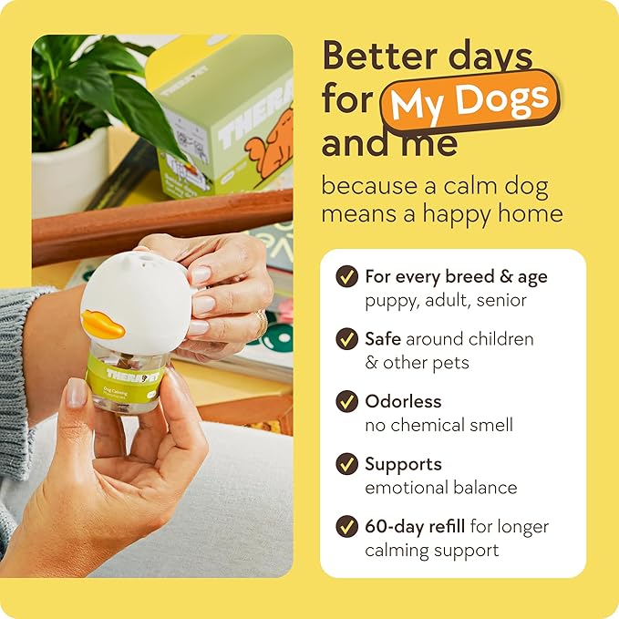 TheraPet MD 60-Day Dog Calming Diffuser - for Stress, Destructive Behavior, Pee Accidents, Separation Anxiety, Barking, Aggression & Chewing - 60-Day Refill Included - Packaging May Vary