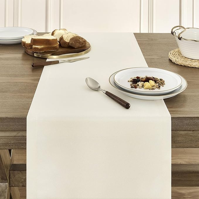 Linen Style Table Runner 14x108 - Off White Farmhouse Table Runner