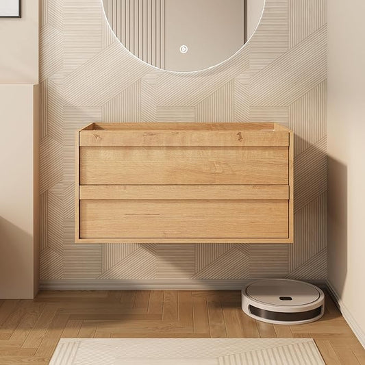 eclife 36" Floating Bathroom Vanity Sink Combo, Wall Mounted Modern Minimalist Storage Cabinet with 2 Drawers, Exclude Sink, Faucet & Drain, Natrual