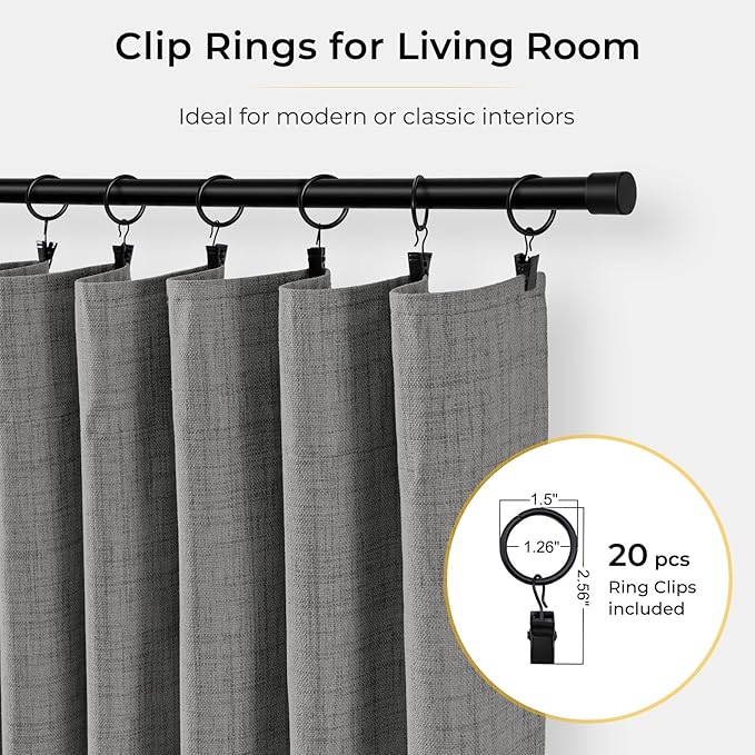 INOVADAY 100% Blackout Curtains for Bedroom, Black Out Curtains 96 Inch Long, Clip Rings Linen Blackout Drapes, Thermal Insulated Room Darkening for Living Room, 2 Panels - Dark Grey,W50xL96