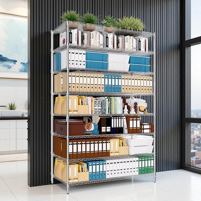 Finnhomy 4000LBS 8-Tier Wire Shelving Unit Adjustable Steel Wire Rack, 24x48x80.2 Inches 8 Shelves Metal Rack, Pantry Shelves for Storage, Metal Garage Shelving with 1" Poles and NSF Certified, Chrome