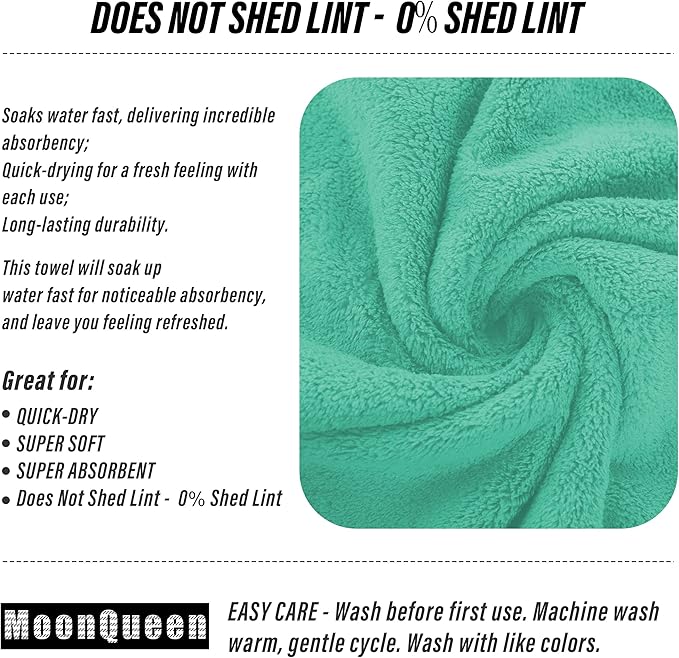 6 Pack Premium Hand Towels - Quick Drying - Microfiber Coral Velvet Highly Absorbent Towels - Multipurpose Use as Hotel, Bathroom, Shower, Spa, Hand Towel 16 x 28 inches (Aqua Green)