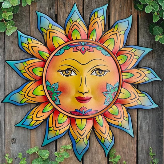Daogtc Metal Sun Flower Wall Decor,13inches Sun Wall Art Hanging Decoration for Indoor and Outdoor, Garden Farmhouse Yard Patio Fence Living Room Bedroom Decor