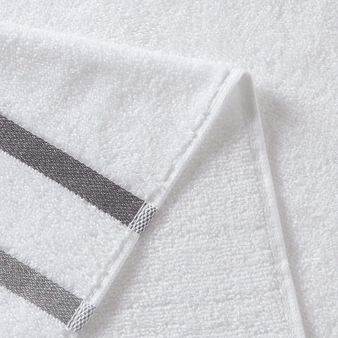 Comfort Spaces Cotton 8 Piece Bath Towel Set Striped Ultra Soft Hotel Quality Quick Dry Absorbent Bathroom Shower Hand Face Washcloths, Multi-Sizes, Zero Twist Charcoal 8 Piece