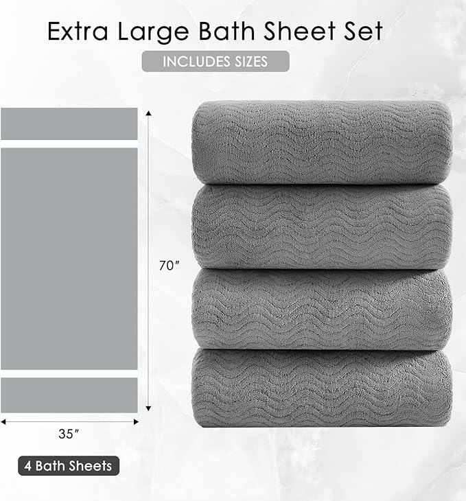 4 Piece Extra Large Bath Towel 35"x70" Oversized Bath Sheet Grey Bath Towel Set for Bathroom Ultra Soft Cozy Highly Absorbent Quick Dry Bathroom Towel for Spa Gym Hotel,Shower Towel for Daily Use