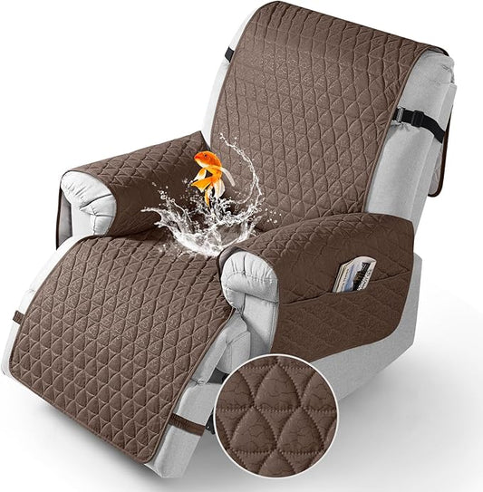 TAOCOCO 100% Waterproof Recliner Cover - Recliner Cover with Non-Slip Granule, Recliner Chair Covers with Elastic Band, Recliner Chair Covers for Reclining Chair(Brown, Medium-25'')