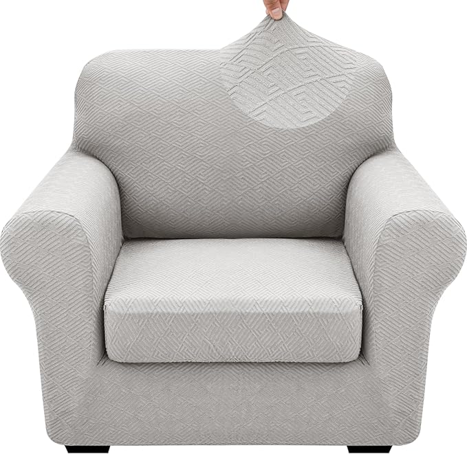 XINEAGE 2025 New 2 Pieces Chair Covers with Arms Super Stretch Chair Slipcover for Living Room Pet Dog Universal Slip Cover Anti Slip Armchair Furniture Protector (Silver Grey), 31"-46"(1 Cushion)