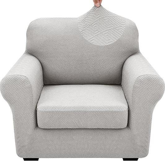 XINEAGE 2025 New 2 Pieces Chair Covers with Arms Super Stretch Chair Slipcover for Living Room Pet Dog Universal Slip Cover Anti Slip Armchair Furniture Protector (Silver Grey), 31"-46"(1 Cushion)