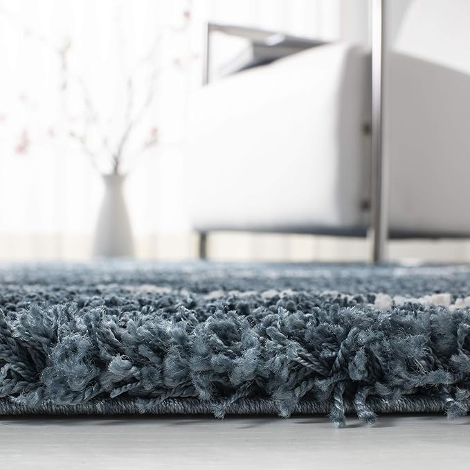 SAFAVIEH Hudson Shag Collection 7' Square Slate Blue/Ivory SGH281L Modern Diamond Trellis Non-Shedding Living Room Bedroom Dining Room Entryway Plush 2-inch Thick Area Rug