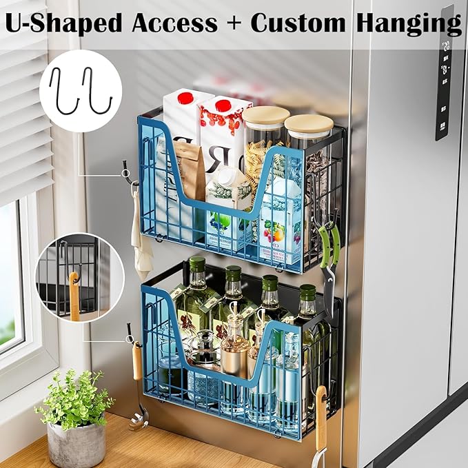 Magnetic Shelf Basket for Refrigerator,Fridge Magnet Shelf Organizer,Side of Fridge Storage Bin,No Assembly Space Saving for Fruits,Veggies,Snacks-1 Pack