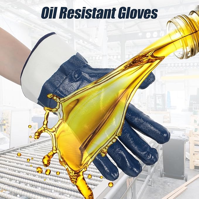 10 Pairs Oil Resistant Gloves,Nitrile Heavyweight Fully Coated Safety Work Gas Gloves for Gasoline Pump, Acid Alkali Resistance, Chemical Resistant, for Men & Women Truck Drivers and Oil Hauler