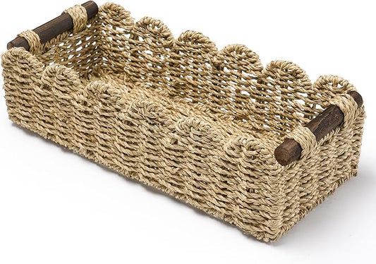 Toilet Paper Storage Basket Bathroom Counter Organizer Wicker Baskets for Organizing Cute Basket for Bedroom Nursery Room Kitchen Bathroom Decor -Seagrass Beige