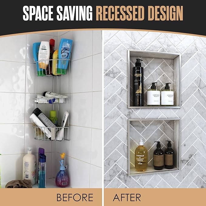 Houseables Shower Niche, Shower Niche Insert Tile Ready, Recessed Bathroom Storage, 12x28 (13x29), in Wall Shelf, Cubby Inserts, Recessed Shampoo Caddy, Inset Shelves, Built in Nook, Soap Box, Prefab