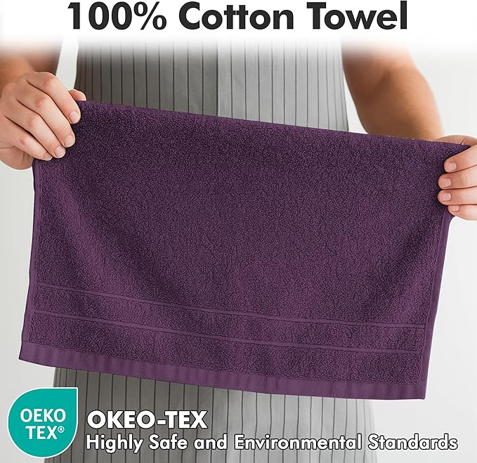 100% Cotton Hand Towels for Bathroom – Soft & Absorbent Towel Set– Pack of 6 Small Towel (34x20in) – Quick Dry Luxury Cotton Hand Towels – Dark Purple