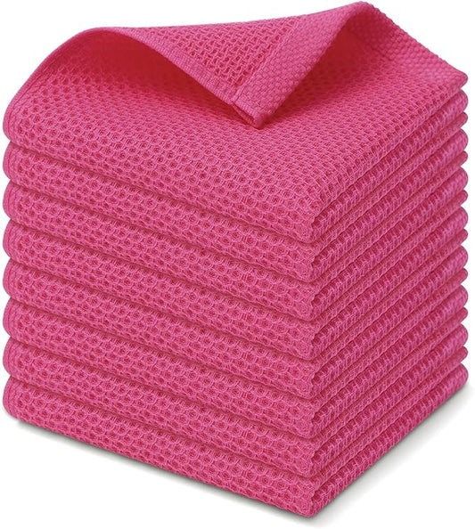 Kitinjoy 100% Cotton Kitchen Dish Cloths (12 X 12 Inches, Hot Pink), 8 Pack Waffle Weave Ultra Soft Absorbent Dish Towels for Drying Dishes Quick Drying Kitchen Towels Dish Rags