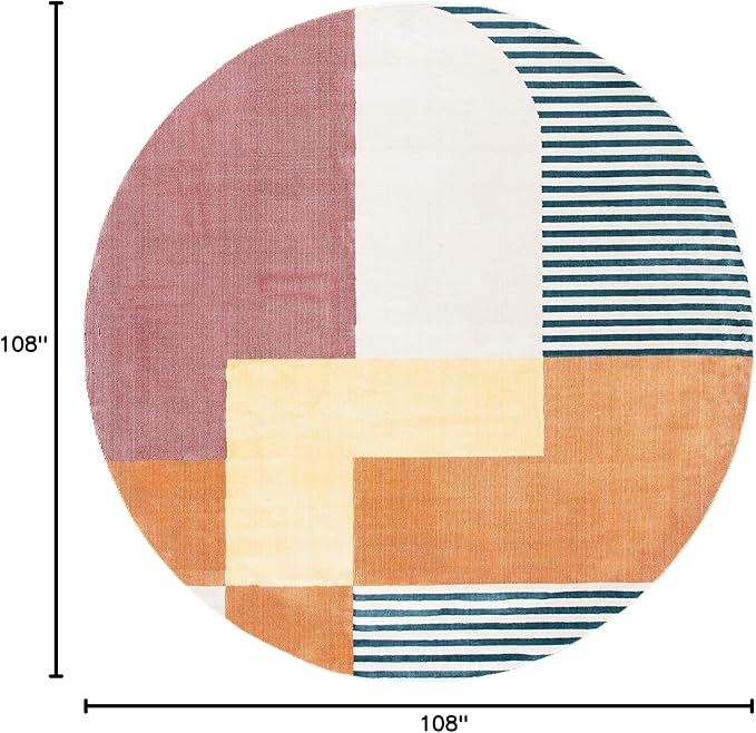 SAFAVIEH Orwell Collection Area Rug - 9' Round, Rust & Yellow, Mid-Century Modern Abstract Design, Non-Shedding & Easy Care, Ideal for High Traffic Areas in Living Room, Bedroom (ORW368P)