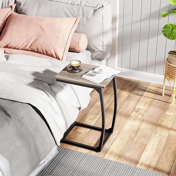 C Shaped End Table Set of 2, Side Table for Couch,Curved Support Legs, Slide Under Couch Table for Sofa, TV Tray Table for Living Room Bedroom（Lvory）