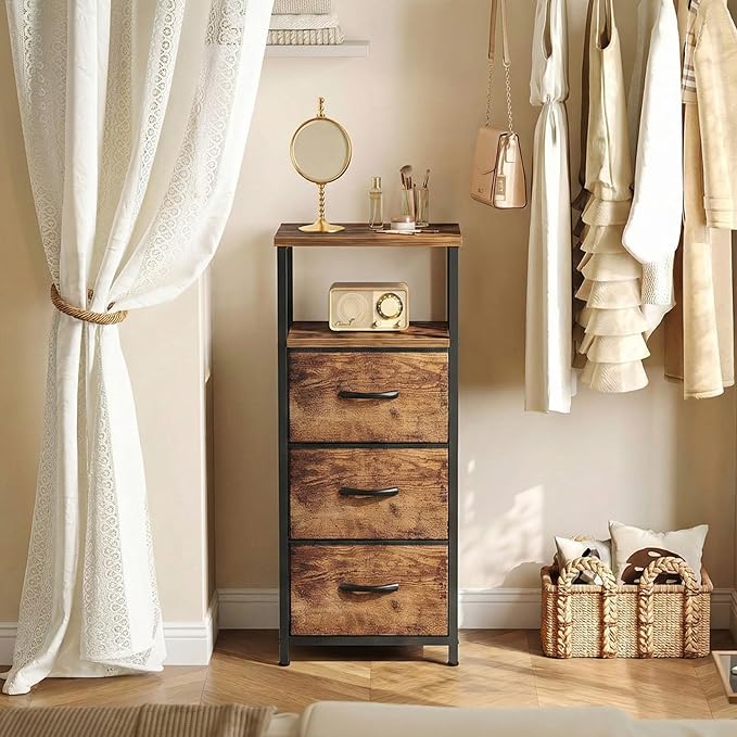 4-Tier Bathroom Floor Cabinet - Free-Standing Corner Storage Organizer, Rustic Brown Narrow Bathroom Storage Cabinet for Living Room, Bathroom