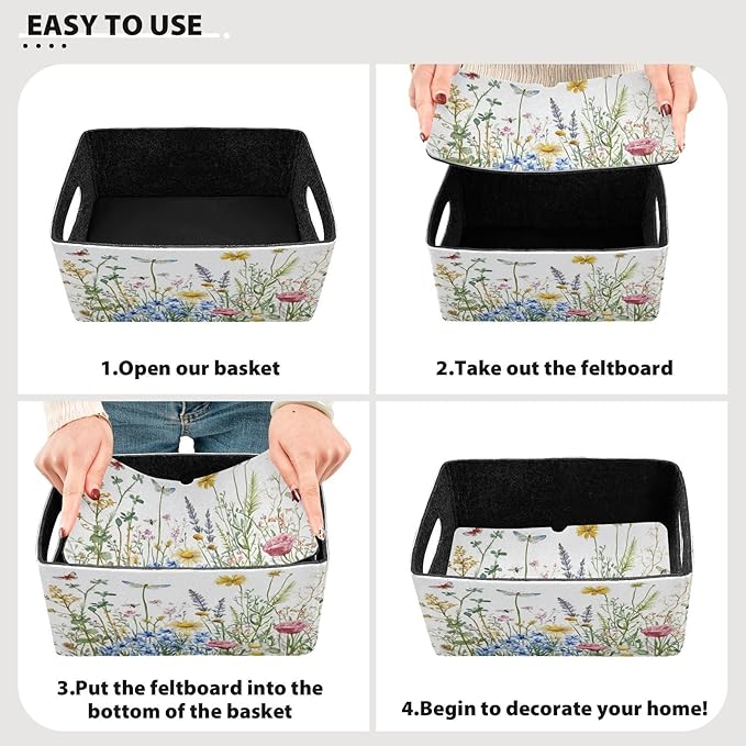 Kcldeci Colorful Herbs and Flowers Storage Bins Baskets for Organizing 2Pack, Sturdy Storage Basket Foldable Storage Baskets for Shelves Closet Nursery Toy