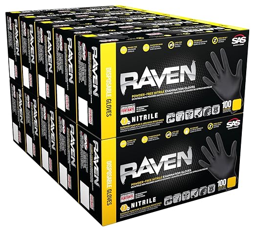 Raven Powder Free Nitrile Disposable Gloves - 10 Boxes / 100 Ea. | 1000 Gloves Total |7 Mil - 2XL | Latex Free, Chemical + Puncture Resistant, Textured Grip, Single Use | 66520