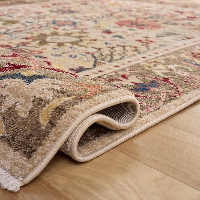 SAFAVIEH Kashan Collection Area Rug - 10' x 14', Beige & Taupe, Traditional Design, Stain Resistant, Ideal for High Traffic Areas in Living Room, Bedroom & Dining Room (KSN303K-10)