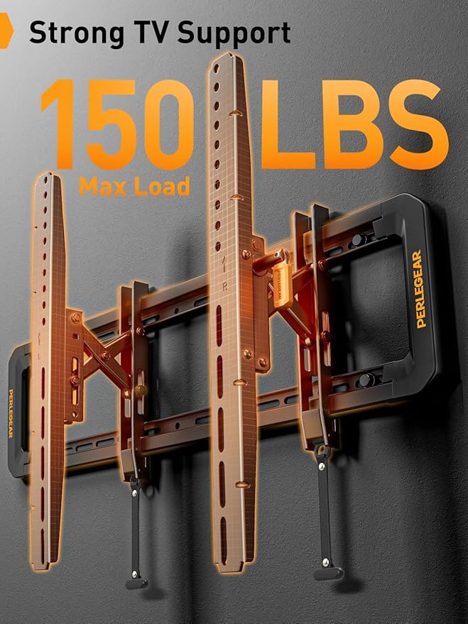 Perlegear Advanced Tilt TV Wall Mount, Pre-Assembled Tv Mount for Most 42-90 inch TVs up to 150 lbs, 6-inch Arm Extension, 15° Full Tilt, Fits 24″/16″ Wood Studs, Max VESA 600x400mm