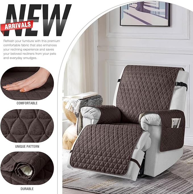 TAOCOCO 100% Waterproof Recliner Cover - Recliner Cover with Non-Slip Granule, Recliner Chair Covers with Elastic Band, Recliner Chair Covers for Reclining Chair(Chocolate, Oversized-30'')