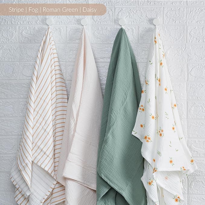 Meracorallo Muslin Swaddle Blanket, 100% Cotton Receiving Blanket Soft and Breathable Swaddle Wrap for Baby Boys and Girls (Neutral Stripe)