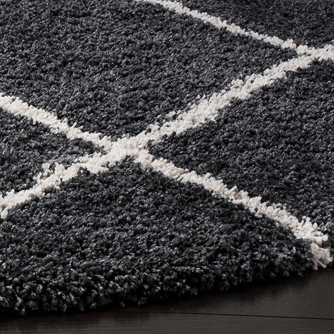 SAFAVIEH Hudson Shag Collection Area Rug - 5' Round, Dark Grey & Ivory, Modern Trellis Design, Non-Shedding & Easy Care, 2-inch Thick Ideal for High Traffic Areas in Living Room, Bedroom (SGH281G)