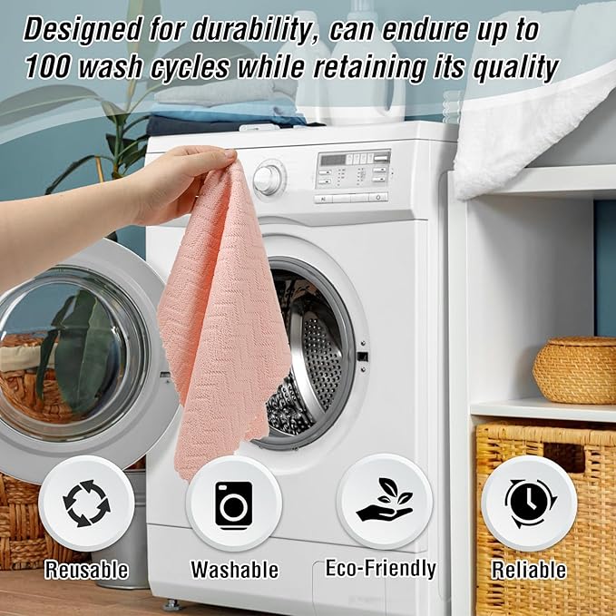 Microfiber Cleaning Cloth Roll 75 Pack Green+SOOWASH Microfiber Cleaning Cloth Roll 75 Pack Pink