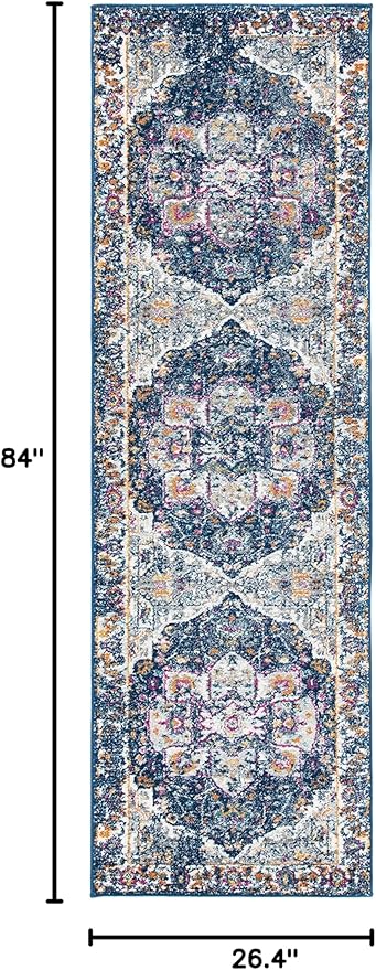 SAFAVIEH Evoke Collection Runner Rug - 2'2" x 7', Navy & Grey, Oriental Medallion Distressed Design, Non-Shedding & Easy Care, Ideal for High Traffic Areas in Living Room, Bedroom (EVK275N)