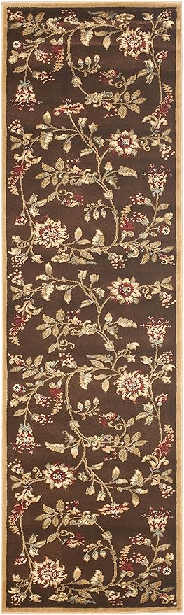 SAFAVIEH Lyndhurst Collection Runner Rug - 2'3" x 8', Brown & Multi, Traditional Floral Design, Non-Shedding & Easy Care, Ideal for High Traffic Areas in Living Room, Bedroom (LNH552-2591)