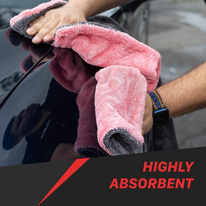 Car Drying Towel, Rinse Free Microfiber Towel for Car Detailing, 1200 GSM, Double Sided, Large Microfiber Towels for Car Drying, Plush Car Wash Towels (3, 24" x 36")