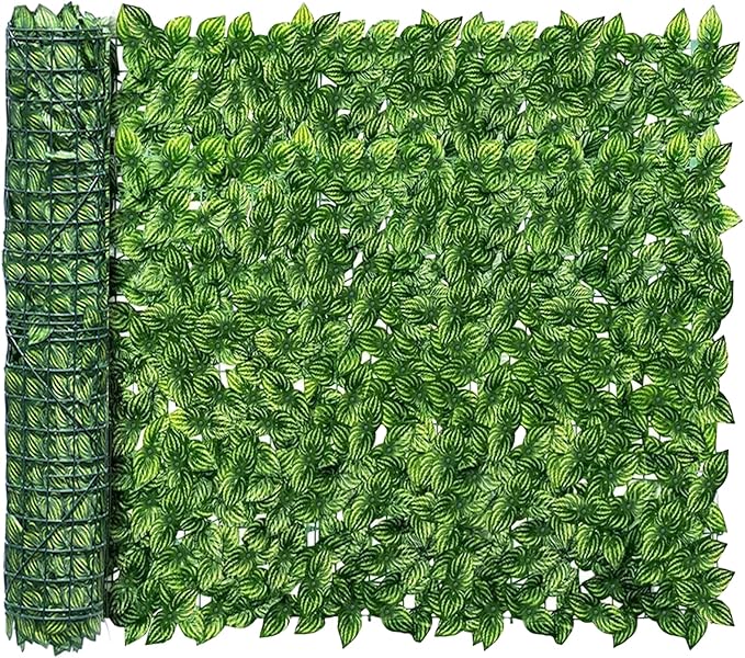 Artificial Ivy Privacy Fence Screen, 120x60 inch Artificial Hedge Grass Wall, Faux Ivy Fence Privacy Screen, Decoration for Patio, Balcony, Garden, Color Printing Watermelon Leaves