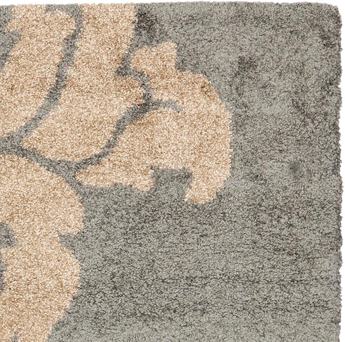 SAFAVIEH Florida Shag Collection Area Rug - 6'7" Square, Grey & Beige, Floral Design, Non-Shedding & Easy Care, 1.2-inch Thick Ideal for High Traffic Areas in Living Room, Bedroom (SG458-8013)