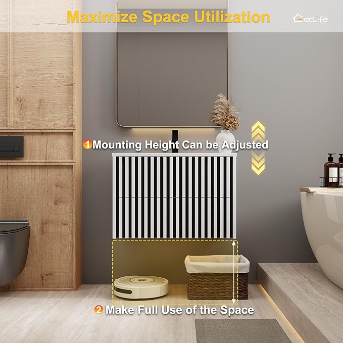 eclife 30" Floating Bathroom Vanity with Sink Combo, Modern Wall Mounted Cabinet with 2 Fluted Drawers, Undermount Sink, Faucet, Drain, Mixed White