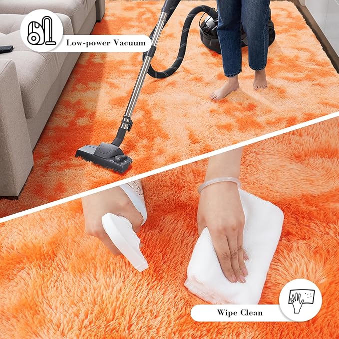 Mottling Orange Fluffy Rug Shaggy Area Rug, 2x4 Area Rugs for Girls Bedroom, Soft Cute Baby Play Mat, Indoor Floor Carpet for Teen, Nursery, Preppy Dorm, Plush Aesthetic Bedside Rug