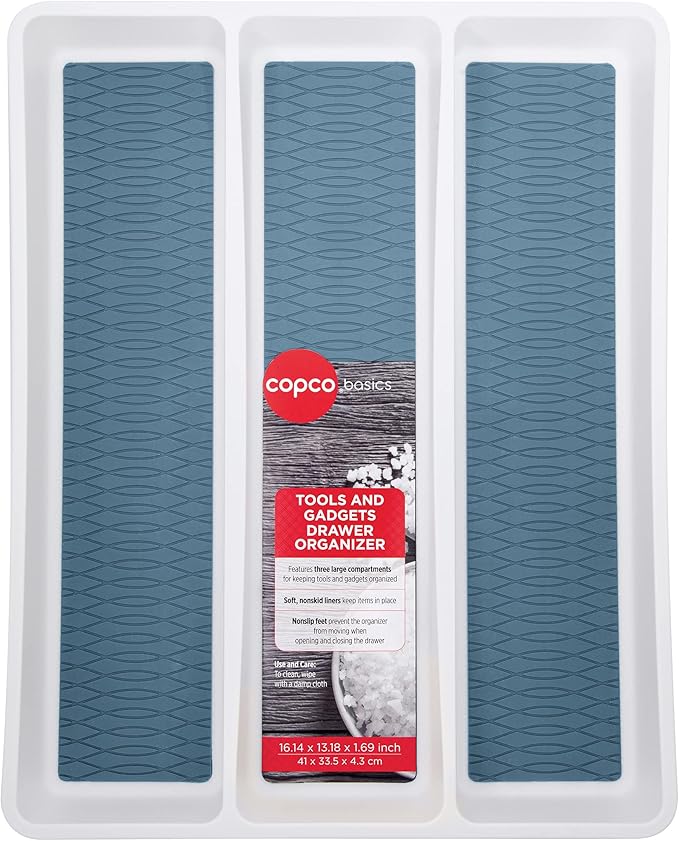 Copco Basics 3 Compartment Drawer Organizer, 15.74 x 12.79 x 1.75-Inch, Faded Denim