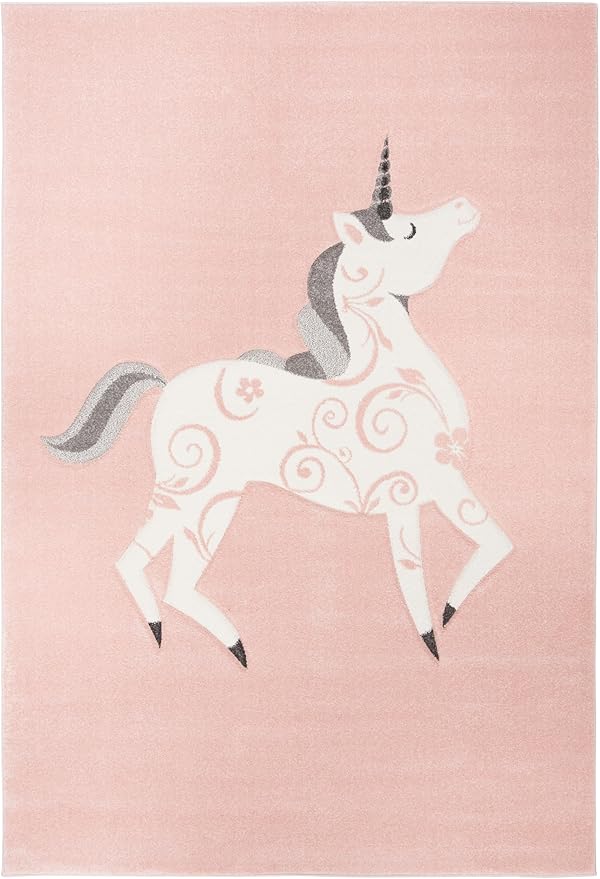 SAFAVIEH Carousel Kids Collection Area Rug - 5'3" x 7'6", Pink & Ivory, Non-Shedding & Easy Care, Ideal for High Traffic Areas for Boys & Girls in Playroom, Nursery, Bedroom (CRK163P)